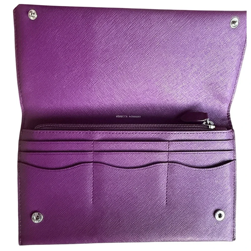 Rebecca Minkoff Purple Saffiano Leather Continental Wallet Clutch Snap Zip